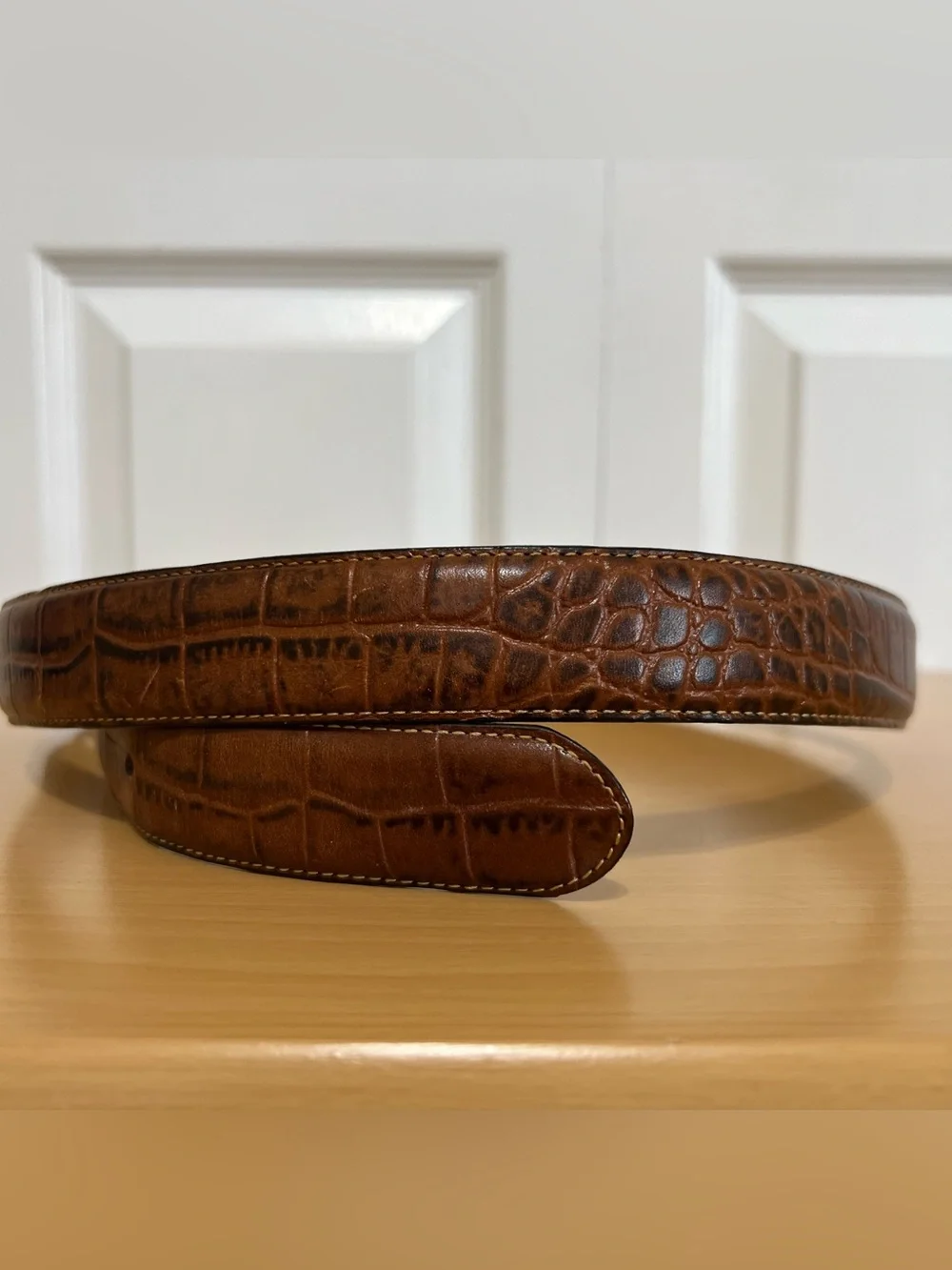 Polo Ralph Lauren Brown Croc-Embossed Leather Belt Silver Buckle Size 32